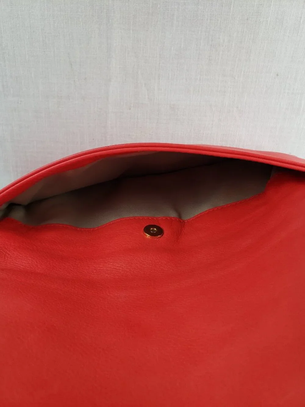 Alberta di Canio Foldover Clutch Purse Coral Red Leather Envelope Bag